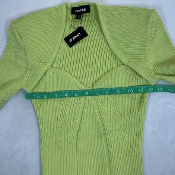 NEW Express NWT $98 Women’s Long Sleeve Crop Top Size S Lime Green Stretch Chrty - Picture 8 of 11